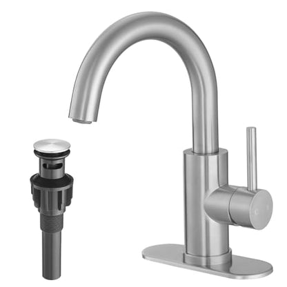 VOTON Small Kitchen Bar Sink Faucet Brushed Nickel, 360 Swivel with Drain | 360° Swivel | Brushed Nickel | Lead-Free Stainless Steel | Pop-Up Drain | 1/3 Hole Install | Anti-Splash - color: Brushed Nickel