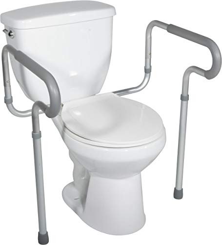 Drive Medical RTL12000 Toilet Safety Frame with Padded Arms, Anodized Aluminum Frame, Height and Width-adjustable Arms, Powder-coated Aluminum Bracket, Capacity up to 300 lb