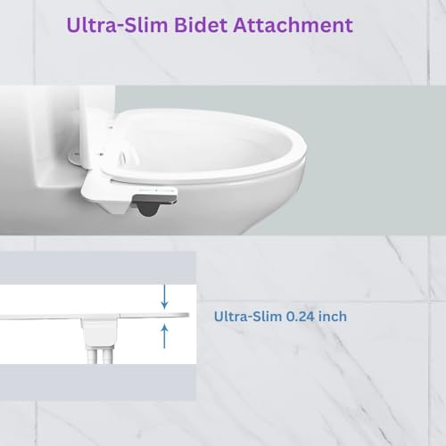 Ultra-Thin Bidet Attachment for Toilet with Non-Electric Self-Cleaning Water Pressure Adjustable Dual Nozzles for Rear & Front Wash, Easy Installation – Fits Most Toilets