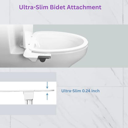 Ultra-Thin Bidet Attachment for Toilet with Non-Electric Self-Cleaning Water Pressure Adjustable Dual Nozzles for Rear & Front Wash, Easy Installation – Fits Most Toilets
