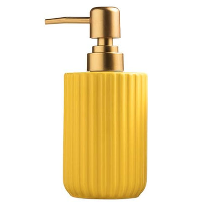 Chic Soap Dispenser, Vertical Stripe Design with Gold Pump(Yellow) | Cylinder-Shaped Ceramic Lotion Dispenser - color: Yellow