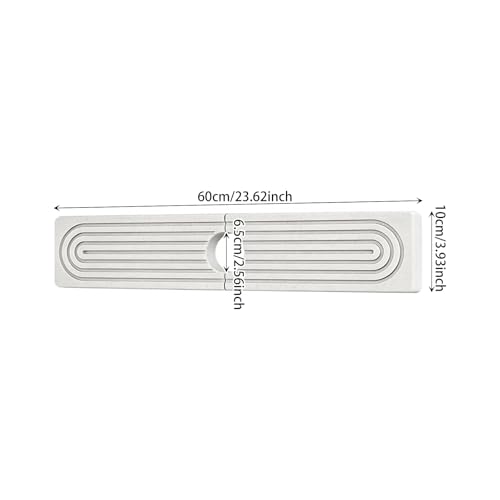 Diatomite Faucet Mat, Water Absorbent Sink Splash Guard, Quick Dry Countertop Drip Tray, Non Slip Grooved Surface, Sleek Smooth Edge, For Kitchen Bathroom Apartment RV, White Modern 60x10cm 0.9cm Thic