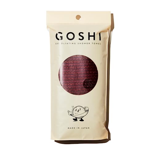 GOSHI Exfoliating Shower Towel - Long Body Scrubber, Red | For back acne, KP & smooth skin, durable quick dry nylon washcloth, ethically crafted in Gunma, Japan - color: Red