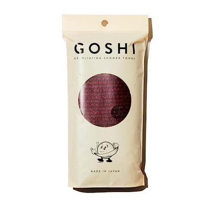 GOSHI Exfoliating Shower Towel - Long Body Scrubber, Red | For back acne, KP & smooth skin, durable quick dry nylon washcloth, ethically crafted in Gunma, Japan - color: Red