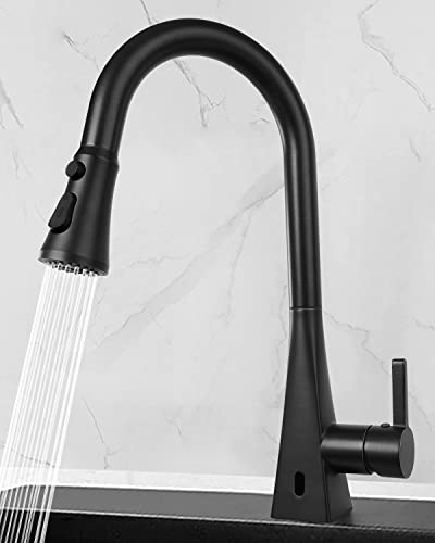 Hibbent Pull Down Kitchen Faucet Head Replacement, 3-Function NSF/ANSI/CAN 61 & CUPC Certified Sink Spray Nozzle, 15 Adapters, Compatible with Moen, Delta, Kohler Faucets, Matte Black - color: Matte Black, style: Stay on sprayer without hold button