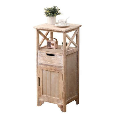 30Inch Fully Assembled Solid Wood Nightstand with Drawer, Distressed White | Solid Wood; Fully Assembled; 30-Inch Tall; Drawer Storage; X-Style Open Shelf; Slim Farmhouse Bathroom Cabinet & End Table - color: Distressed White