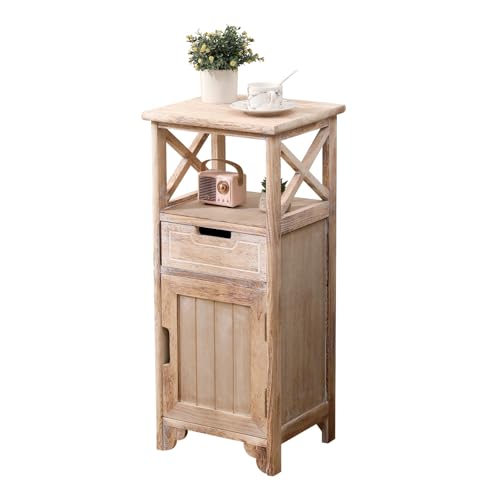 30Inch Fully Assembled Solid Wood Nightstand with Drawer, Distressed White | Solid Wood; Fully Assembled; 30-Inch Tall; Drawer Storage; X-Style Open Shelf; Slim Farmhouse Bathroom Cabinet & End Table - color: Distressed White