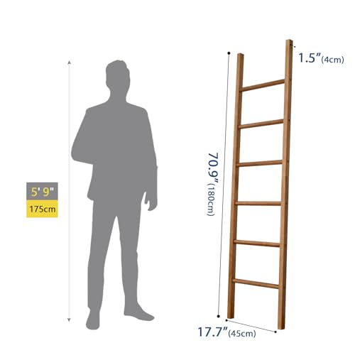 SwallowLiving 6ft Blanket Ladder, Solid Wood Towel Ladder, Rustic Decorative Ladder for Blankets, Farmhouse Wooden Quilt Rack for Living Room & Bathroom