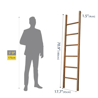 SwallowLiving 6ft Blanket Ladder, Solid Wood Towel Ladder, Rustic Decorative Ladder for Blankets, Farmhouse Wooden Quilt Rack for Living Room & Bathroom