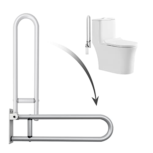 Toilet Grab Bars Bathroom Foldable Handrail Drop Down Toilet Safety Support Rails Wall Mounted Alloy Handicap Grab Bars Rails for Seniors Pregnant Woman,Black（Silver） - color: Silver
