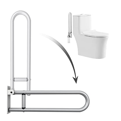 Toilet Grab Bars Bathroom Foldable Handrail Drop Down Toilet Safety Support Rails Wall Mounted Alloy Handicap Grab Bars Rails for Seniors Pregnant Woman,Black（Silver） - color: Silver