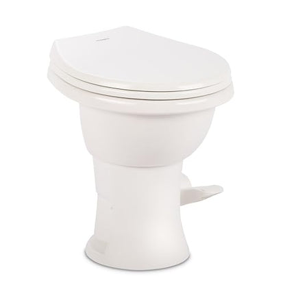 Dometic Model 410 Complete RV Toilet – Round Porcelain Bowl, Universal Fit & 2-Bolt Mount, 18" Chair Height Residential-Style, Gravity Flush Toilet with Soft-Close Seat, White (9610008259) | Universal Fit & 2-Bolt Mount, 18" Chair Height Residential-Style