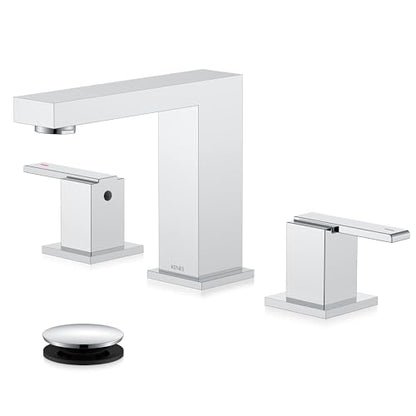 Chrome Widespread Bathroom Faucet 2 Handle Vanity Faucet 3 Hole | Bathroom Sink Faucet with Pop Up Drain & Supply Lines, Lead-Free cUPC & NSF Certified, 8 Inch Faucet for Vanity Restroom Sink - color: Chrome