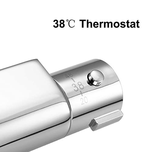Thermostatic Shower System Chrome, Wall Mounted Shower Set Brass with Overhead Shower Head Tap, Adjustable Height Shower Mixer Set Modern for Bathroom Hotel