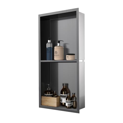 12" x 24" Shower Niche No Tile Needed | 304 Stainless Steel Shower Wall Niche, Recessed Shower Shelf for Shower or Bathroom Storage, Black - color: 12"x24" Black