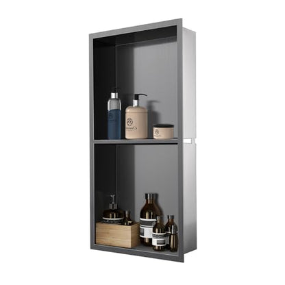 12" x 24" Shower Niche No Tile Needed | 304 Stainless Steel Shower Wall Niche, Recessed Shower Shelf for Shower or Bathroom Storage, Black - color: 12"x24" Black