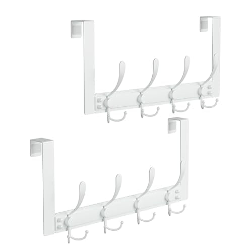 2 Packs Over The Door Hooks with 4 Tri Hooks, Heavy Duty Over Door Hanger for Bathroom Closet Bedroom Kitchen Dorm Room, Towel Coat Rack Home Organizer for Hanging Clothes Coat Hat Jacket (2, white) - color: 2PC White-4 Hooks