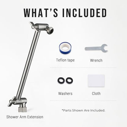G-Promise All Metal Shower Head Extension Arm (Brushed Nickel, 9.5 INCH) | Rise or Lower Shower Head, Height & Angle Adjustable Extender, Anti-Leak, Firmly Secure Shower Head, Easy to Install - color: Brushed Nickel