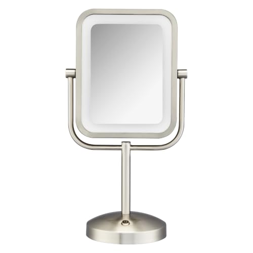 Conair Lighted Makeup Mirror, LED Vanity Mirror, 1X/8X Magnifying Mirror, Battery Operated in Brushed Nickel - style: Brushed Nickel 1X/8X Magnification