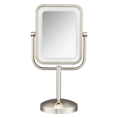 Conair Lighted Makeup Mirror, LED Vanity Mirror, 1X/8X Magnifying Mirror, Battery Operated in Brushed Nickel - style: Brushed Nickel 1X/8X Magnification