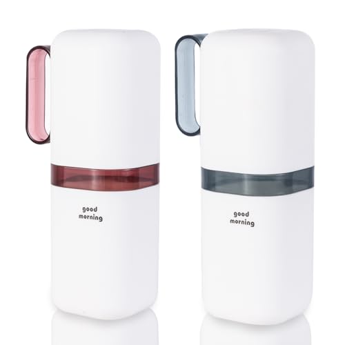 Toothbrush Travel Case,Toothbrush Holder and Rinse Cup with Handle Travel Toothbrush Holder,Multifunctional Toothbrush Cup,Large Capacit Travel Toothbrush Holder with Mouthwash Cup(Purple+Blue) - color: 2pcs-grayish Blue+purple
