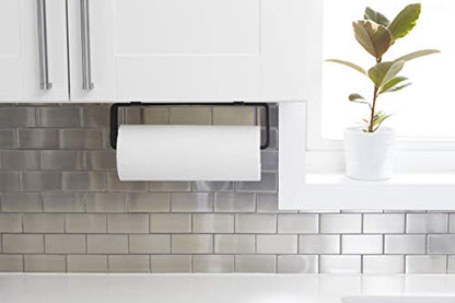 Umbra Squire Paper Towel Holder, Under Cabinet Wall Mount Steel, Black | Bent metal, space saving compact size, hangs over door or shelf, low waste finish, fits kitchen or bath