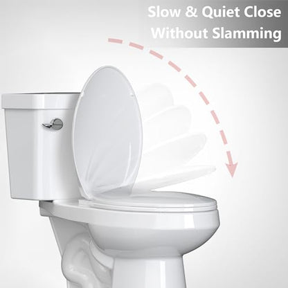 Elongated Toilet Seat, 19 Inch White Slow Close PP Plastic Toilet Cover, Quick Release Hinges, Easy Clean Stain Resistant Bathroom Seat for Standard Toilets - color: White