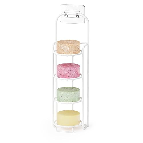 SpaceAid 4 Tier Shampoo Bar Holder for Shower, Self Draining Soap Bar Holders Caddy for Bathroom Wall and Kitchen Sink, Shampoo Bar Dish Rack, Stainless Steel Bar Soap Holder (White) - color: White, size: 4-tier