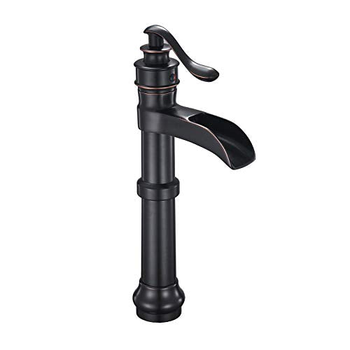 Oil Rubbed Bronze Vessel Sink Faucet Single Hole Bathroom Faucet Waterfall | Farmhouse Single-Handle,Deck Mount,Bowl Tall Body,with Supply Hose,Fits Non-Overflow Sinks,Hot/Cold Mixer - color: Oil Rubbed Bronze