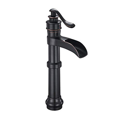 Oil Rubbed Bronze Vessel Sink Faucet Single Hole Bathroom Faucet Waterfall | Farmhouse Single-Handle,Deck Mount,Bowl Tall Body,with Supply Hose,Fits Non-Overflow Sinks,Hot/Cold Mixer - color: Oil Rubbed Bronze