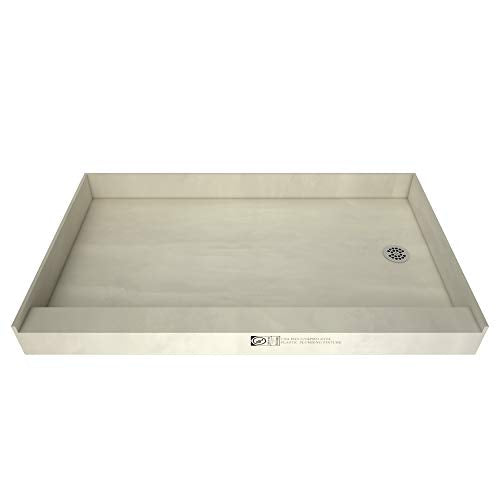 Tile Redi 3260RSPVC-13-2-4 Shower Pan with Right Drain- Single Curb Shower Base, 2" PVC Drain, and Plate Included, 60" Width x 32" Depth - size: 60" W x 32" D, style: Right Round Drain Plate 13" from Back