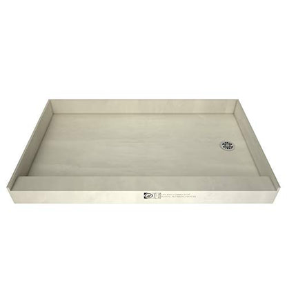 Tile Redi B3260R-SCRDPVZ3 Shower Pan Kit with Flashing, Right Drain- Single Curb Shower Base, 2" PVC Drain and Plate Included, 60" Width x 32" Depth - size: 60" W x 32" D with Flashing, style: Right Round Drain Plate 13" from Back