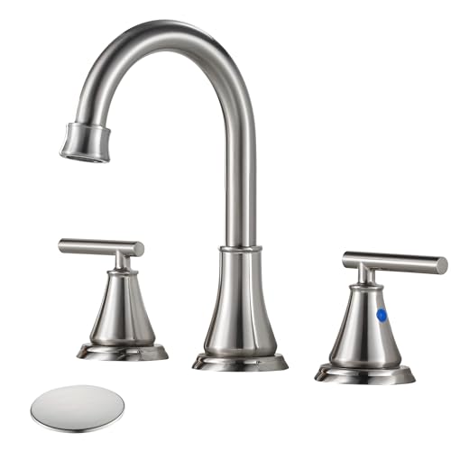 8 Inch Widespread Bathroom Sink Faucet 3 Hole, Brushed Nickel Bathroom Faucet with Metal Pop-Up Drain Assembly, Bathroom Vanity Faucet, 2 Handle for Sink - color: Brushed Nickel