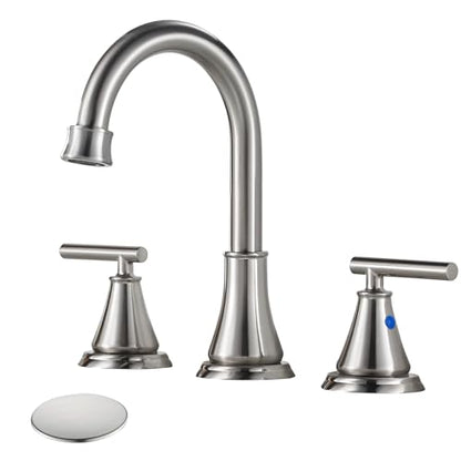 8 Inch Widespread Bathroom Sink Faucet 3 Hole, Brushed Nickel Bathroom Faucet with Metal Pop-Up Drain Assembly, Bathroom Vanity Faucet, 2 Handle for Sink - color: Brushed Nickel