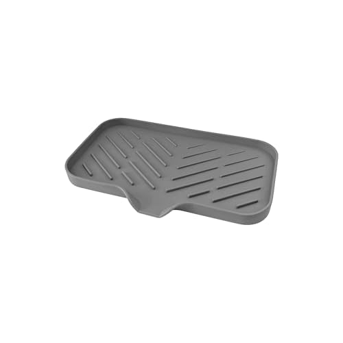9.4” x 5.9” Silicone Soap Dish with Self-Draining Spout, Multi-Purpose Kitchen Bathroom Sink Organizer Tray for Bar Soap, Sponge, Dispenser Bottle Counter Storage, Gray - color: Gray, size: 9.4” x 5.9”