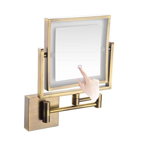 Wall Mounted Makeup Mirror with 3 Color Dimmable LED Lights 1X/3x Magnifying Mirror with Touch Dimming for Bathroom Bedroom 12" Extendable Arm Antique, USB - color: Antique, size: USB