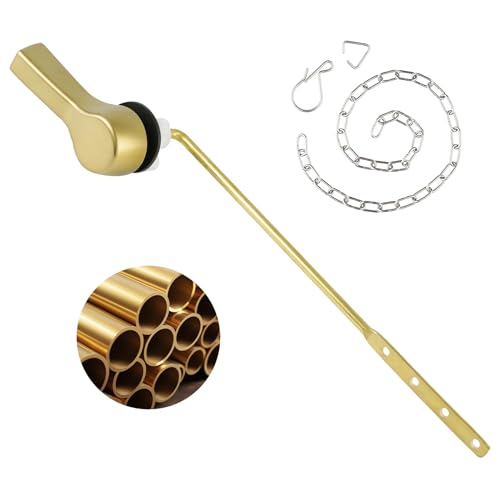 Universal Metal Brushed Gold Toilet Handle Replacement, Brass/Front Mount | Toilet Flush Handle Lever with Adjustable Stainless Steel Chain, Compatible with Kohler, American Standard, TOTO, Mansfield - color: Brushed Gold, style: Front Mount Design