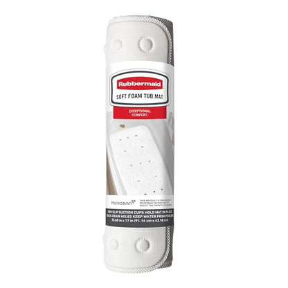 Rubbermaid Soft Foam Tub Mat, Non-Slip Bath Mat with Quick-Drain Holes, 35.88 x 17 Inch BPA-Free Shower Mat for Inside Bathtub or Shower, White - color: White