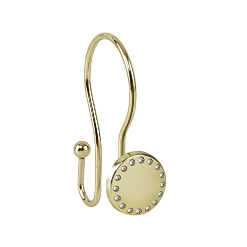 Utopia Alley HK19XX Shower Hooks - Double Shower Curtain Rings for Bathroom - Rust Resistant Shower Curtain Hooks for Shower Curtain or Liner - Shower Curtain Rings with Crystal Design - Set of 12 - color: Gold