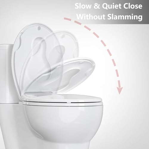 19" Elongated Toddler Toilet Seat, Built-In Potty Training Seat with Soft Quiet Close Non-Slip Design, Magnetic Kids Seat and Cover, Detachable Seat for Longtime Usage,Almond - color: White, with Toddler Seat (2-Pack), size: Round (17″)