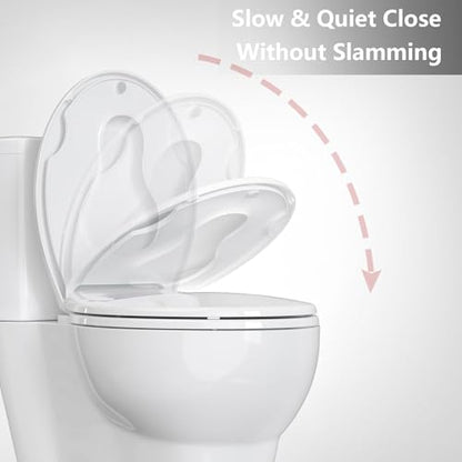 19" Elongated Toddler Toilet Seat, Built-In Potty Training Seat with Soft Quiet Close Non-Slip Design, Magnetic Kids Seat and Cover, Detachable Seat for Longtime Usage,Almond - color: White, with Toddler Seat (2-Pack), size: Round (17″)