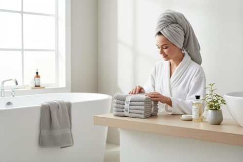 Super Soft 570 GSM Luxury Cotton Face Towel/Washcloths Set of 6, 100% Cotton Zero Twist Ring-Spun Heavyweight, Super Absorbent Wash Cloths – Designed for Exfoliation, Comfort, and Durability. - color: Gray