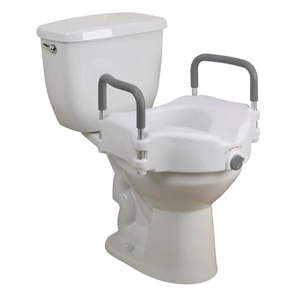 Drive Medical 2-in-1 Raised Toilet Seat with Removable Padded Arms | Raised Toilet Seat Offers Removable Padded Arms and Secure Locking Attachment for Standard Toilets and Safety