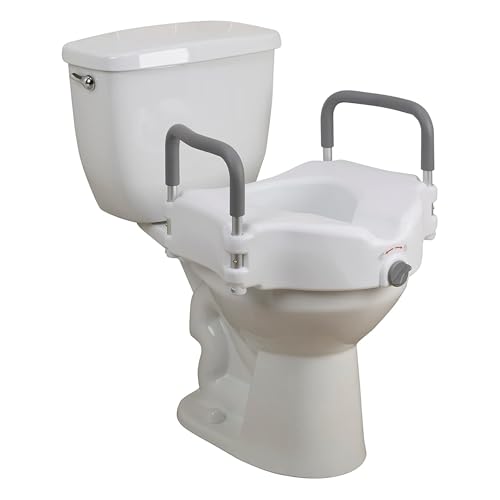 Drive Medical 2-in-1 Raised Toilet Seat with Removable Padded Arms | Raised Toilet Seat Offers Removable Padded Arms and Secure Locking Attachment for Standard Toilets and Safety