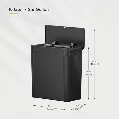 EKO Brio 10L/2.6 Gallon Motion Sensor Trash Can, Automatic Touchless Bathroom Garbage Bin, Waterproof Smart Trash Can for Kitchen, Bedroom, and Office, Black - size: Brio 10L- Carbon Black