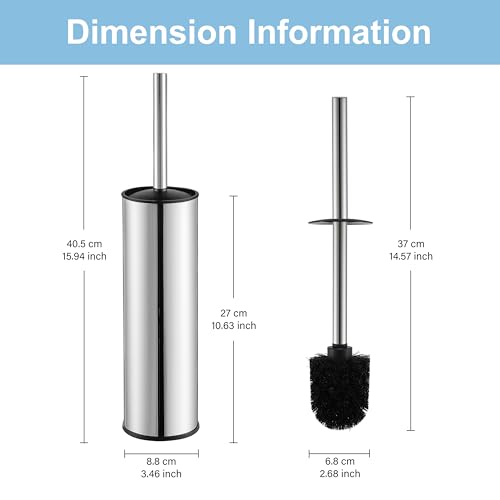 BGL Chrome Toilet Brush and Holder,Stainless Steel Toilet Brushes for Bathroom with Holder - color: Chrome