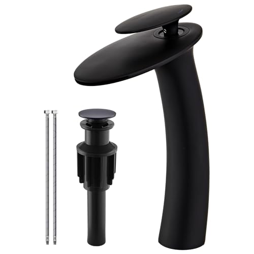 Matte Black Waterfall Bathroom Faucet Tall Body and Pop Up Drain - color: Matte Black, size: Tall Body