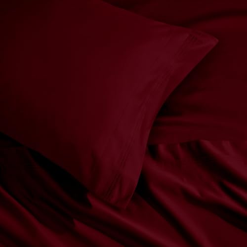 SUPERIOR Egyptian Cotton 4 Piece Sheet Set, Luxury 1000 Thread Count, Modern Design, Sustainable Sheets, Ultra-Soft Basics, Solid, Deep Pocket Fitted Sheet, Flat Sheet, Pillowcases, King, Burgundy - color: Burgundy, size: King