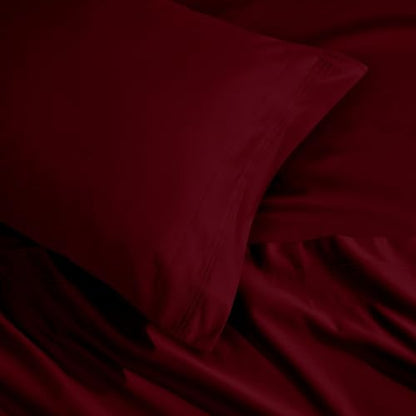 SUPERIOR Egyptian Cotton 4 Piece Sheet Set, Luxury 1000 Thread Count, Modern Design, Sustainable Sheets, Ultra-Soft Basics, Solid, Deep Pocket Fitted Sheet, Flat Sheet, Pillowcases, King, Burgundy - color: Burgundy, size: King