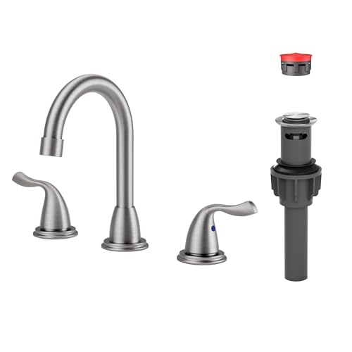 ARCORA Brushed Nickel Bathroom Faucet 3 Hole, Widespread Bathroom Faucet | Lead-Free Vanity Faucet with 360° Swivel Spout, 2 Handles Brushed Nickel Faucet for Bathroom Sink with Drain and Supply Lines - color: Brushed Nickel, size: 8 Inch Widespread